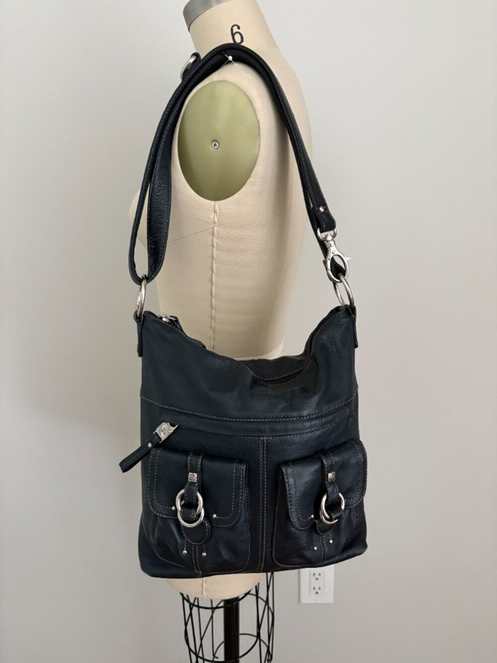 Vintage Stone Mountain Black Leather Hobo Bag Multi Pocket Ring Utility Gorpcore
